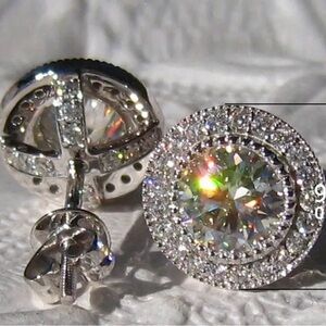 Diamond Stud Earrings Cubic Zirconia Inlaid Design Rhodium Plated Hypoallergenic